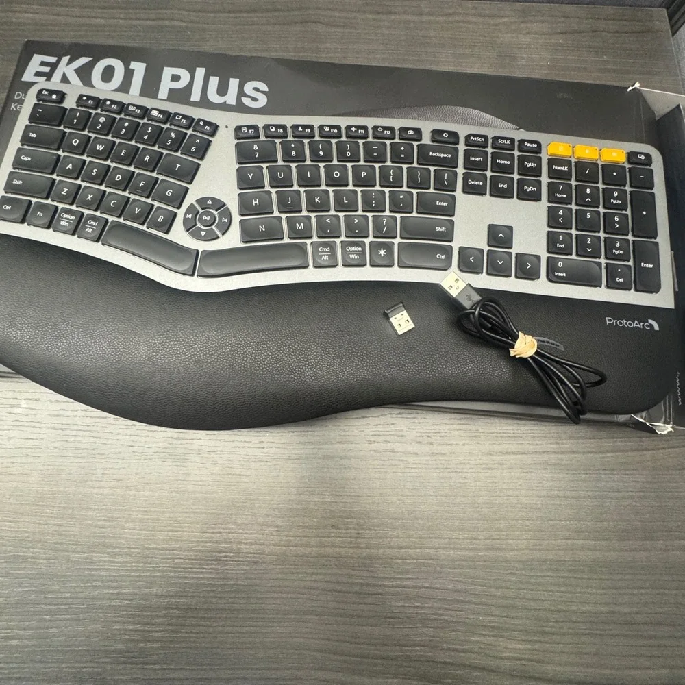 ProtoArc‎ EK01 Plus Ergonomic Wireless Keyboard Black Silver Excellent Bluetooth